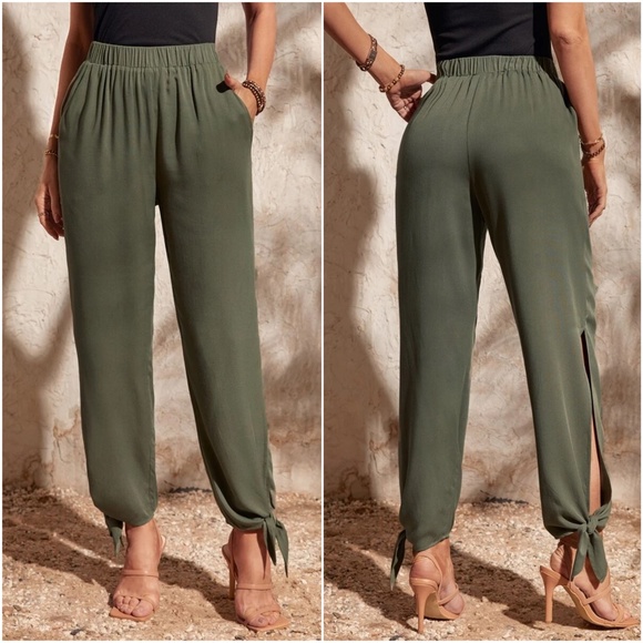 Luxe Solid Split Leg Tie Jogger Pants - Picture 2 of 8